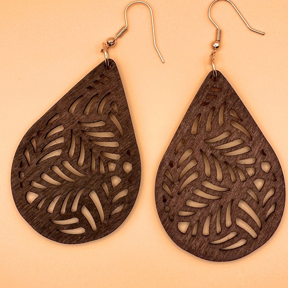Beautiful Carved Wooden Earrings - Picture 2 of 3